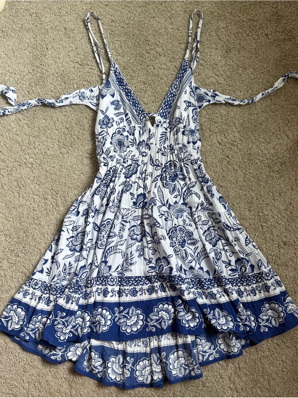 T.J.Maxx White and Navy Floral Tie-Strap Mini Dress